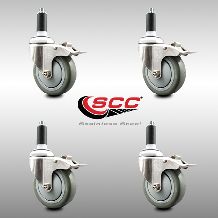 Service Caster 4 Inch 316SS Gray Poly Swivel 1 Inch Expanding Stem Caster Set Lock Brake SCC-SS316TTLEX20S414-PPUB-1-4